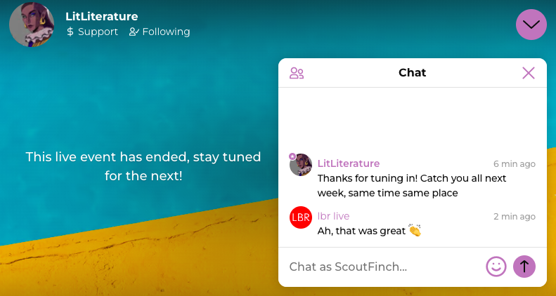 A screenshot of continuing chat after a live event has ended