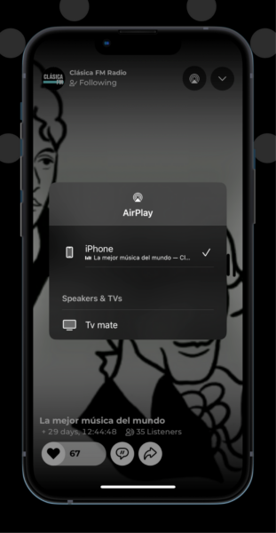 Image of Clasica FM's channel about to be cast via AirPlay on the Listeners app